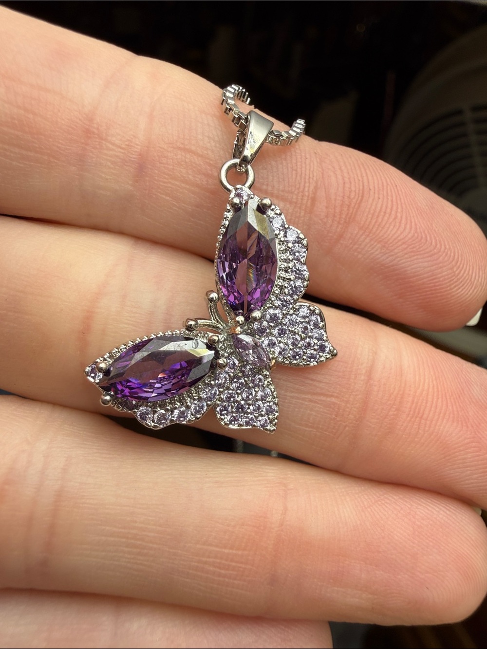 Stunning Butterfly Pendant Necklace with exquisite Purple stones Sterling Silver